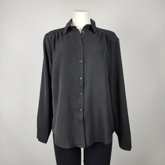 Have Tops - Have Black Pleated Button Up Long Sleeves Top Size L